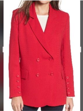Elegant Red Double-Breasted Women's Blazer